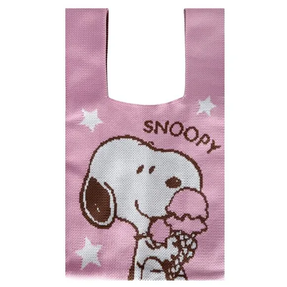Peanuts Snoopy Loves Ice Cream Knitted Baggu Pink Mini Tote - Picture 3 of 6